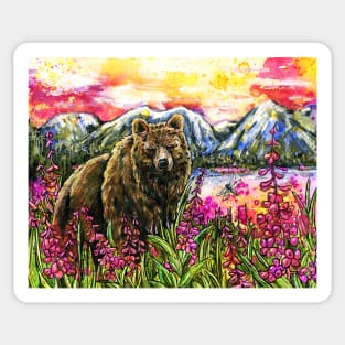 Alaska Brown Bear in the Fireweed Sticker